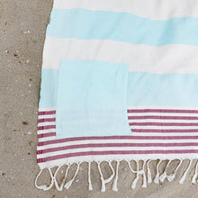 Load image into Gallery viewer, Light Blue Cabana Stripes Pocket Towel
