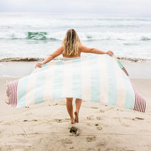 Load image into Gallery viewer, Light Blue Cabana Stripes Pocket Towel
